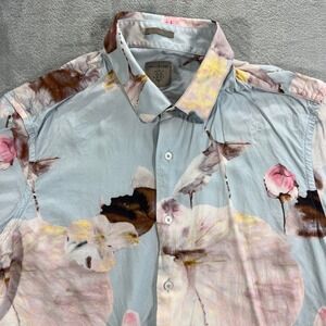 RARE RABBIT Breezy Shirt Mens Medium Blue Floral Viscose Short Sleeve LA NY‎ MIA